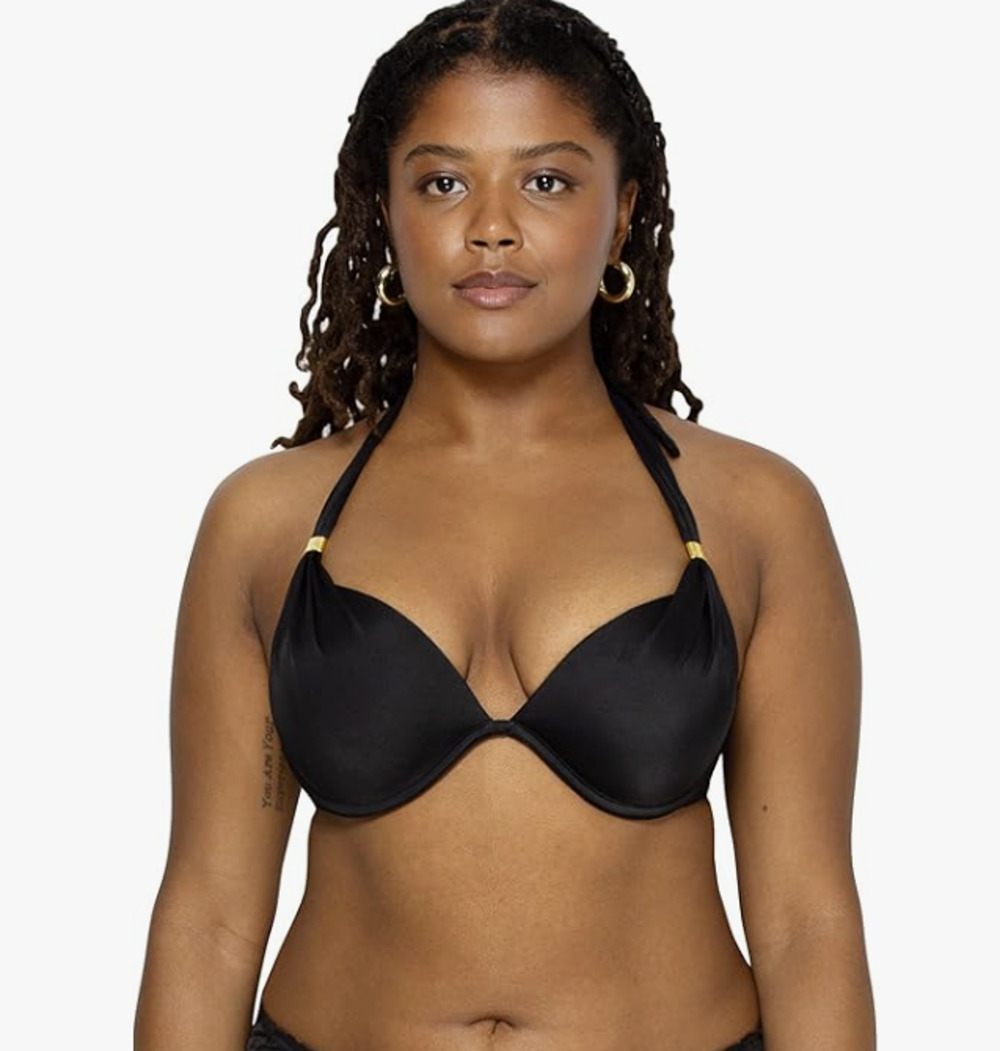Smart & Sexy Women's 36B Swim Secret Mega Push-Up Black Halter Bikini Top C16-2